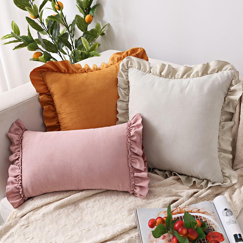BUYNOW 1PC Suede Ruffle Skirt Small Fresh Pillowcase Pillowcase Sofa Pillowcase Bedside Cushion Cover Home Bedroom Decoration
