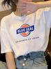 2025 Fashion Summer Cotton Blue Seal Cartoon Printing Womens Tshirts Round Neck Cute Y2K styles Oversized Casual Loose Top