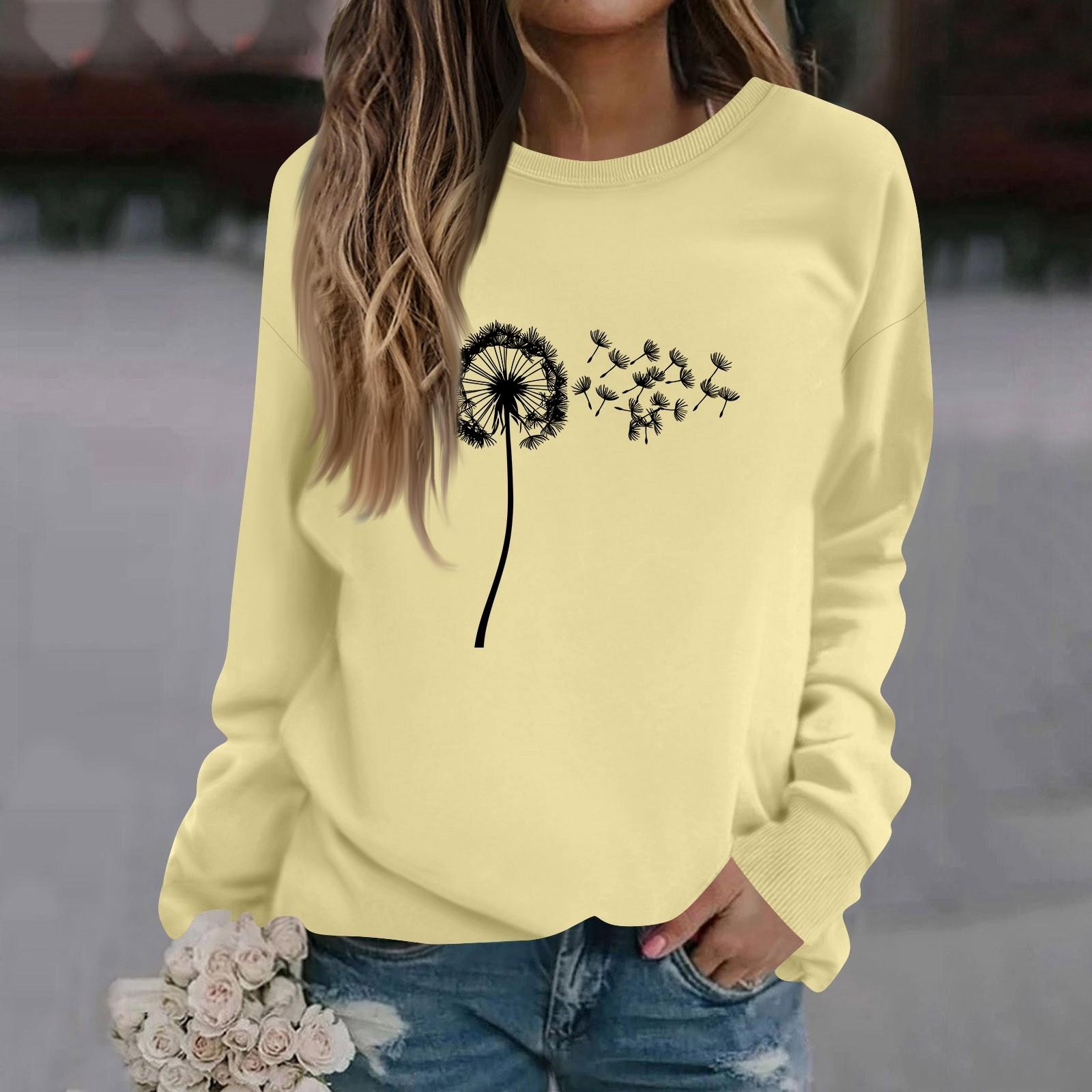 

Жіноча мода повсякденний довгий рукав суцільний колір друкований круглий виріз Топ L бежевий