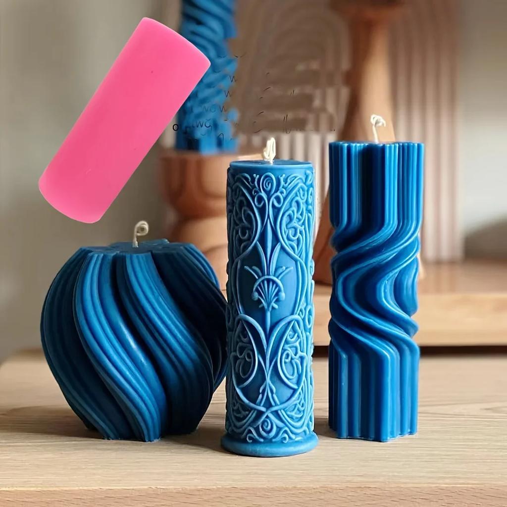 New Lace pattern cylindrical candle silicone mold carving pattern flowers and plants cylindrical candle mold candle making molds
