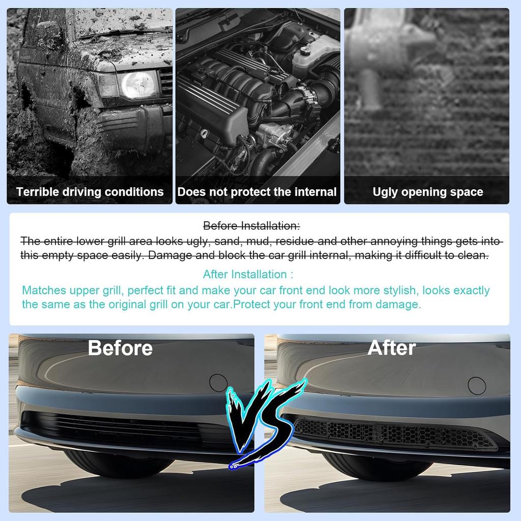 CDEFG For 2024 2025 Tesla Model 3 Front Grill Mesh Erts Trims Front Grille Guard For 2024 2025 Tesla Model 3 Car Exterior Accessories Front License