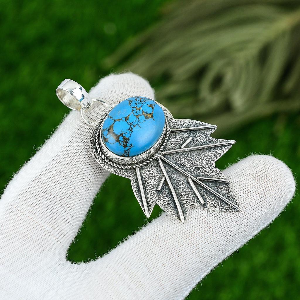 Natural Tibetan Turquoise Gemstone Pendant 925 Sterling Silver Indian Jewelry