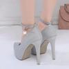 Wedding Shoes Women High Heels Pumps Bride Shoes Platform Super High Heel 12cm Black Silver Platform Shoes