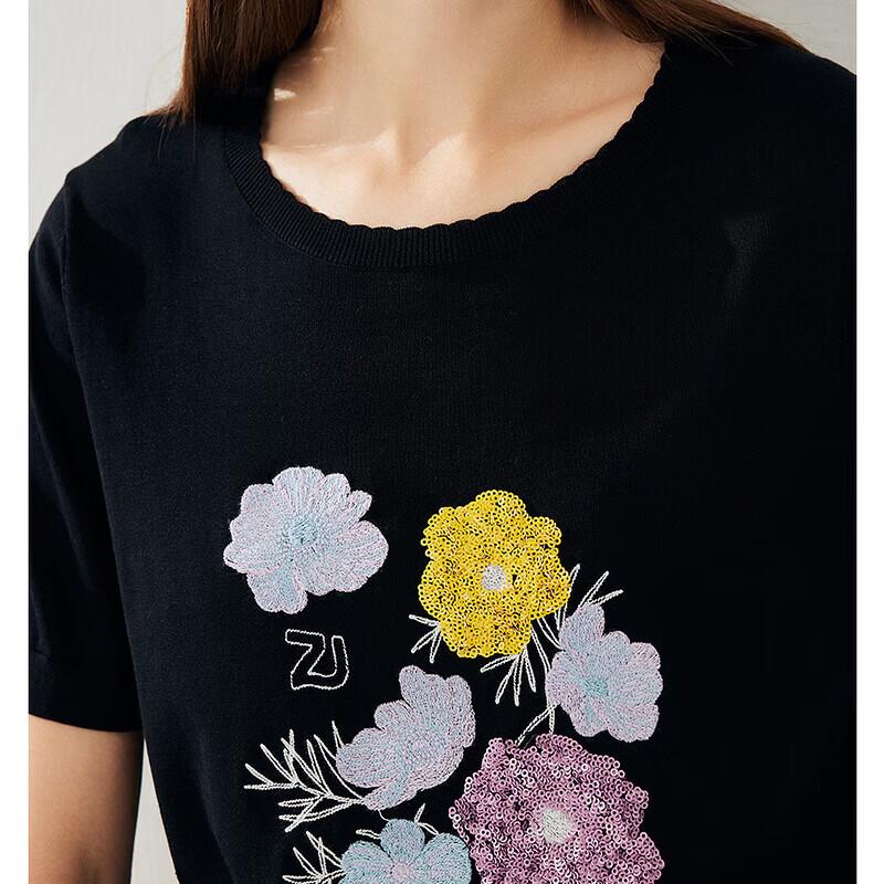 Zhaojun Spring Summer Silk Embroidered Knitted T-Shirt