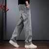American Retro Washed Jeans Men's Autumn and Winter Loose Straight Fleece Pants Large Size Trendy Casual Tooling Trousers