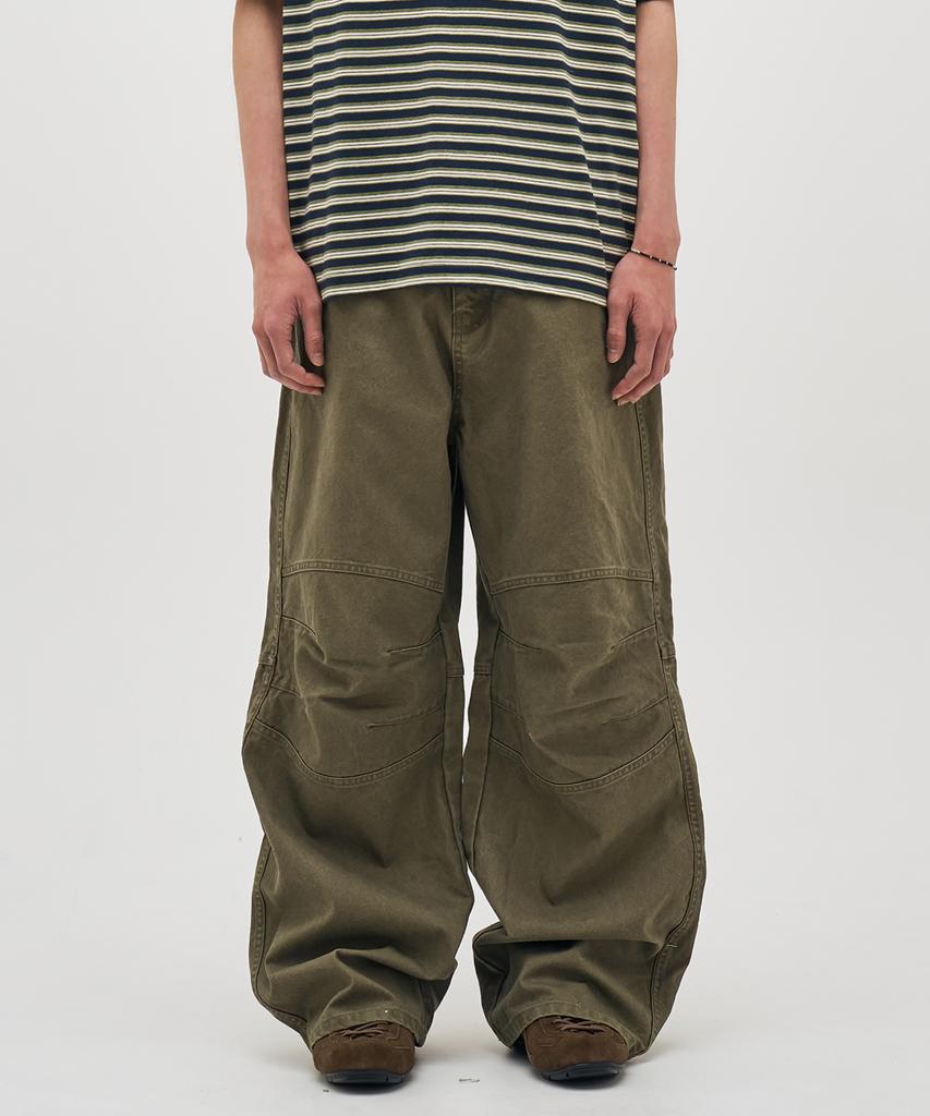 BASEMOMENT Cation-Dyed Washed Section Pants Light Olive
