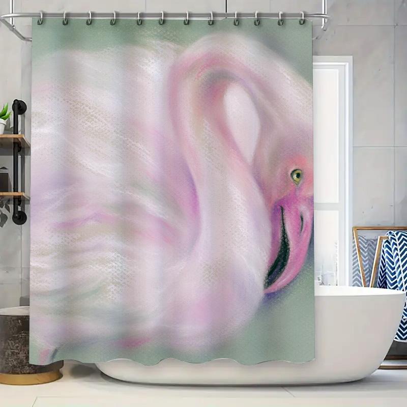 

Pink Flamingo Shower Curtain Bathroom Decor Artistic Print Waterproof Fabric Bathrooms Home Decoration Green Gradient W60H190(CM)-1 Pcs