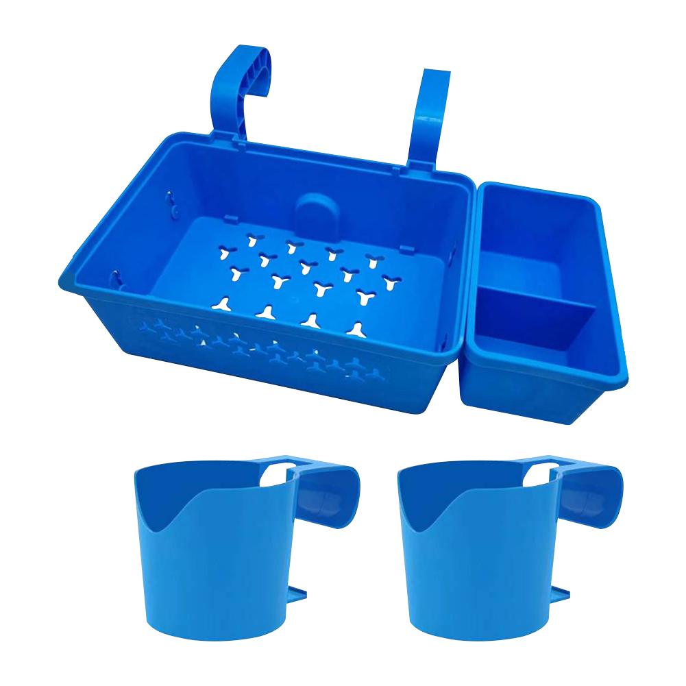 Poolside Storage Basket with Pool Cup Holders Plastic Pool Side Basket Above Ground Swimming Pool Accessories for Drinks Soap