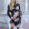 YYFS Damenmode Casual Blumendruck Herbst Winter Langarm Kapuzenpullover Kleider