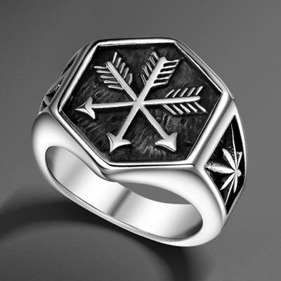 Men's Thai Silver Arrow Ring: Retro Punk Wide Band Open Thumb Ring