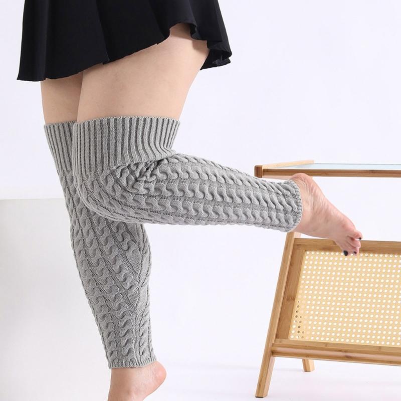 Scaldamuscoli da Donna Taglie Forti Lavorati a Maglia a Treccia Sopra il Ginocchio Alti sulla Coscia Calzini Senza Piedi Caldi Calze per Stivali Invernali Streetwear