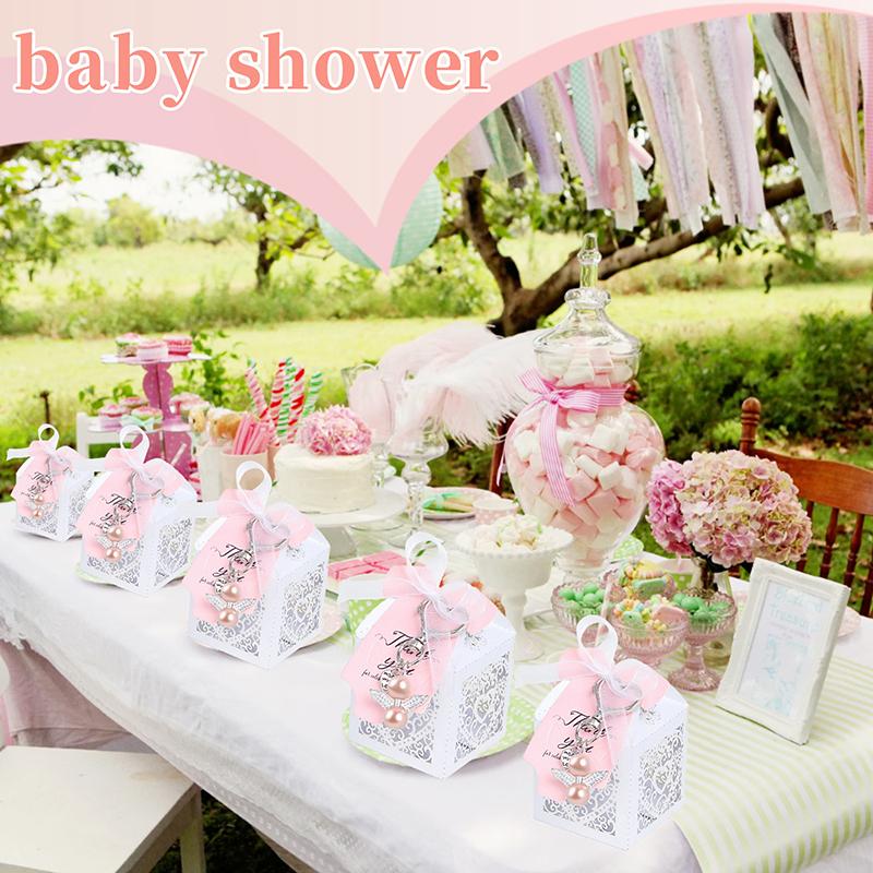 24 Sets Baby Shower Favors Including Cute Angel Keychains, Favor Boxes And Thank You Cards For Baptism Favors, Shower Favors