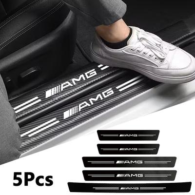 1/4/5Pcs Leather Car Door Sill Plate Paint Protectors Stickers For Mercedes Benz AMG W205 C300 W203 W206 W108 W124 W126 W140