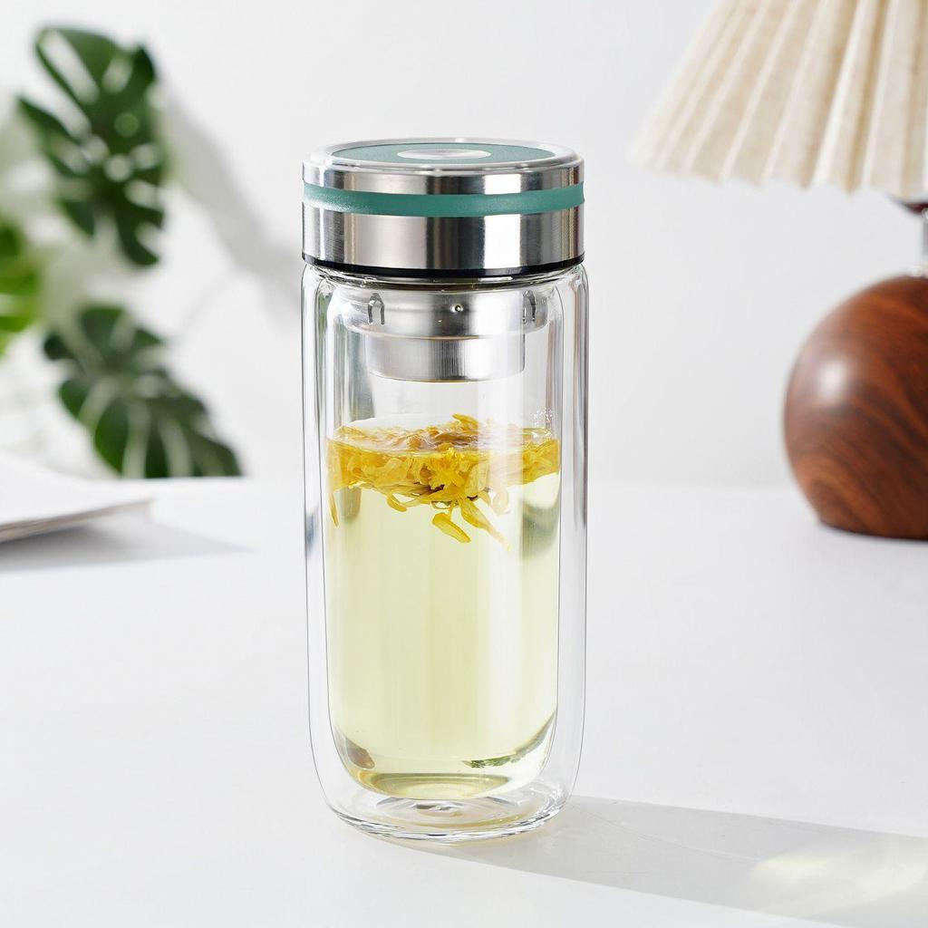 Custom Double-Layer Glass Tea Cup with Separator and Ring – Ideal Business Gift