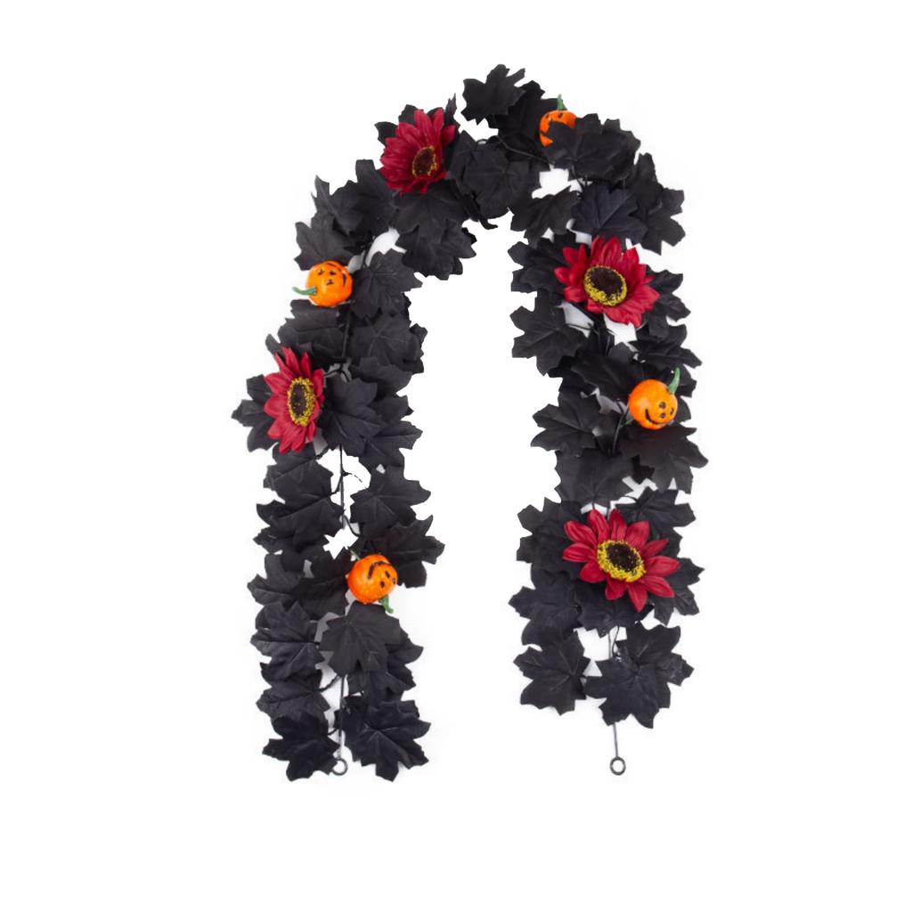 Artificial Maple Leaf Garland 175cm Halloween Decorative Vine with Pumpkin Accents for Indoor Outdoor Seasonal Home Decoration