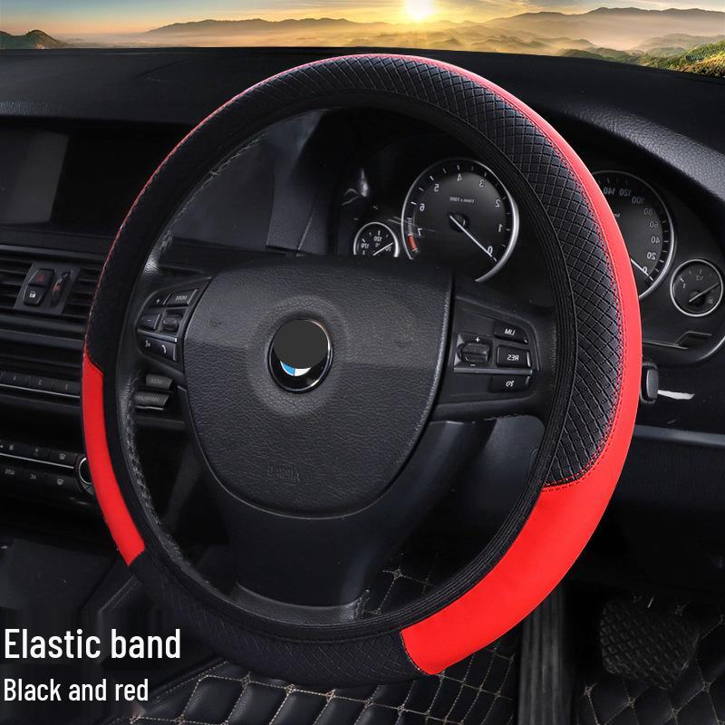 Comfortable Wear-Resistant Carbon Fiber Leather Steering Wheel Cover for 14.5-15 Inch Universal Female Cars.