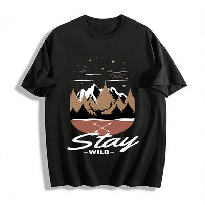 Outdoor Style Forest Deer Head Print Casual T-Shirt Pure Cotton T-shirt