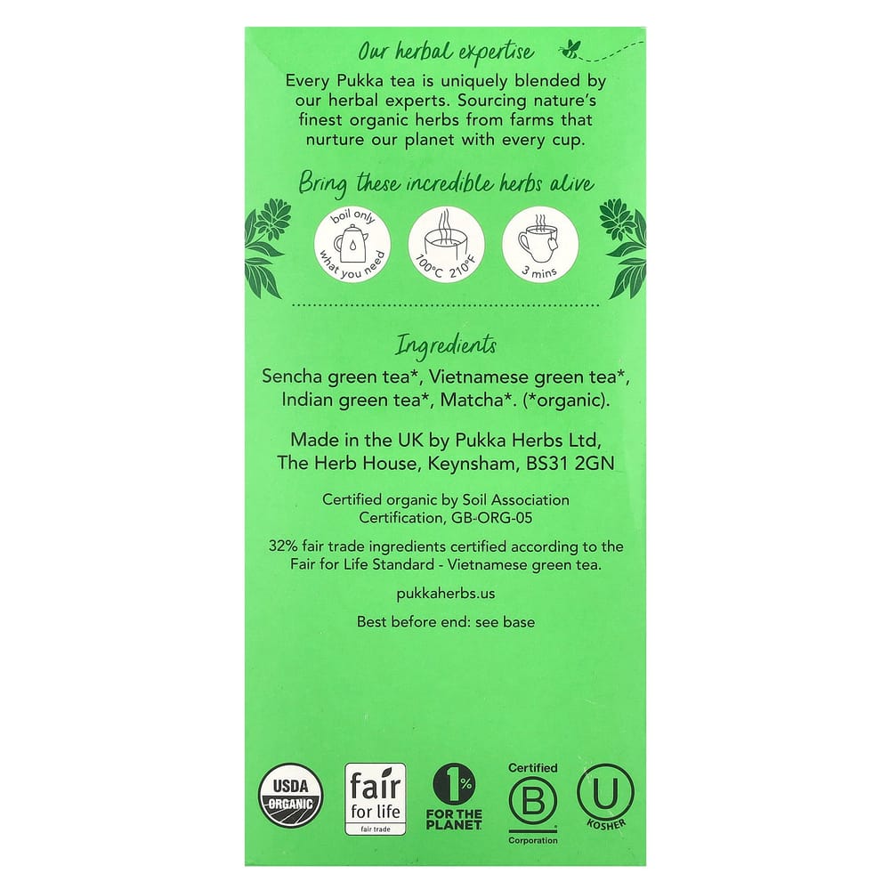 Pukka Supreme Matcha Green Tea Bags, 20 Count, 30g (1.05oz)