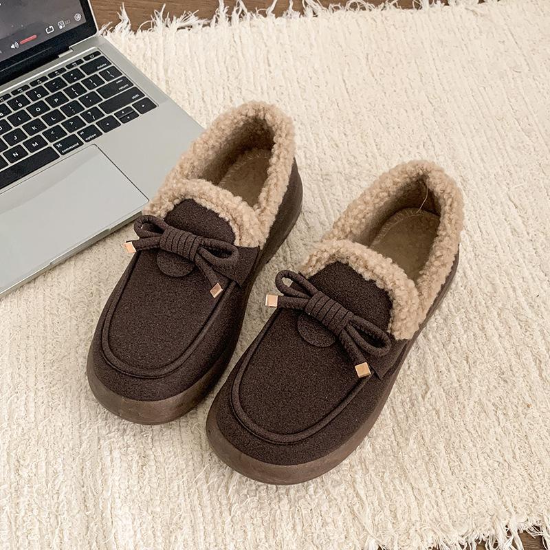 

Женские лоферы на подкладке из овчины - Замшевые слипоны на подошве-пузыре, Зимние удобные балетки с нескользящей подошвой 34EU/CN35