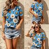 Vintage Ethnic Floral Print Tee Crew Neck Distressed Boho Casual Short Sleeve Pullover T Shirt Top