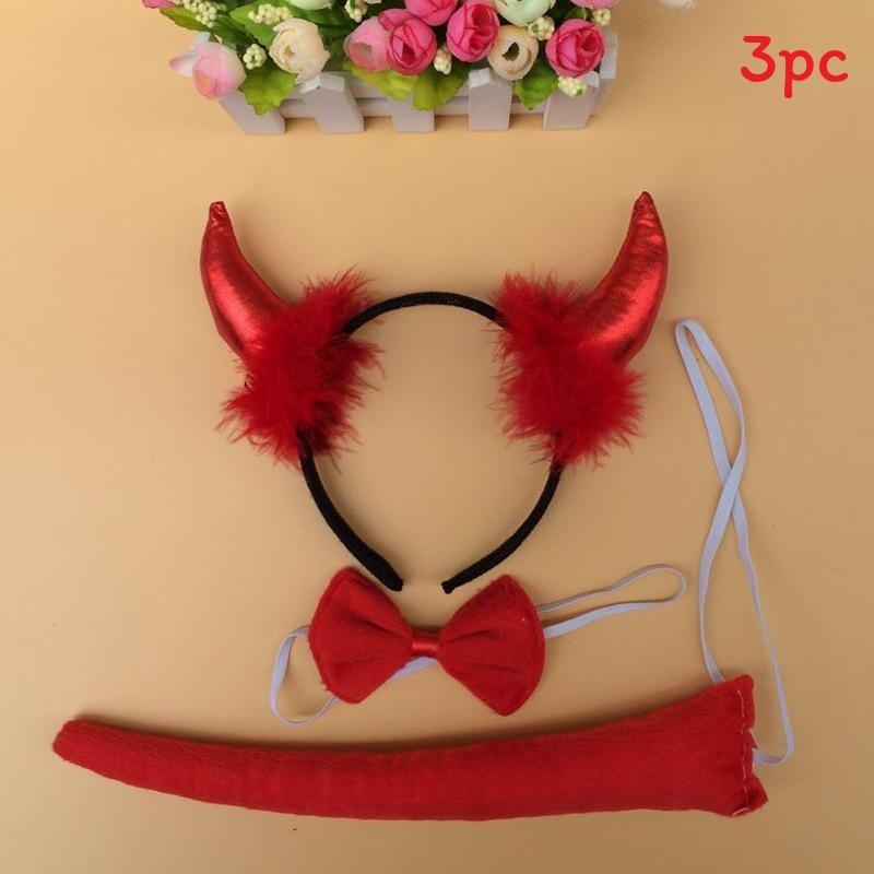 Halloween Animal Tiger Headpiece With Red Horns Demon Headband Cosplay For