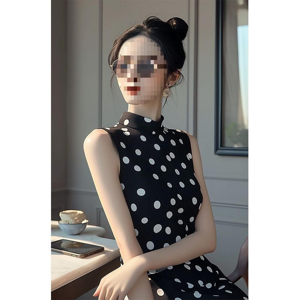 French high-end sense is super good-looking, high-end exquisite small man shows high temperament, beautiful black polka dot dress Zixia