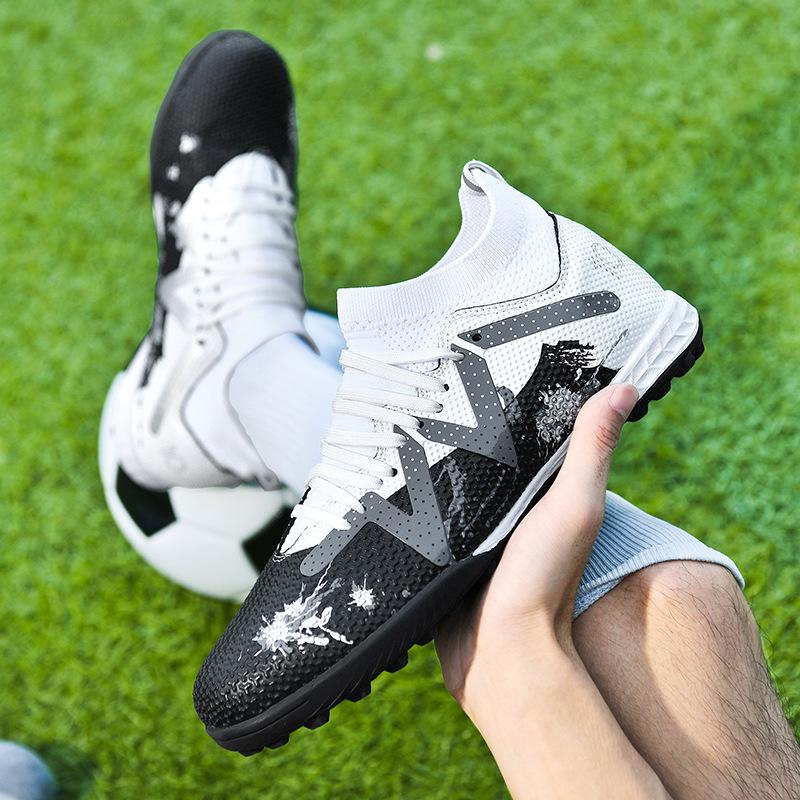 Children's Football Shoes Men's TF Velcro Teen Elementary School Girls Shredded Nails Football Shoes Lace-Up Sports Training Shoes