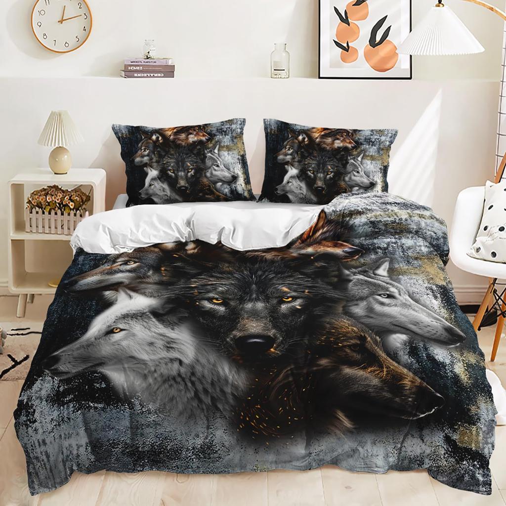 Night Forest Animal Wolf Three-piece Quilt Cover 3D Digital Printing Bedding Set Bed Cover