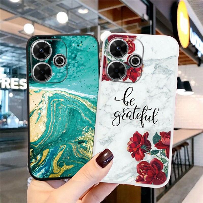 Husa din silicon moale din marmura cu flori pentru Xiaomi Redmi Note 13 Pro 13C Samsung A35 A55 M35 M34 iPhone Huawei Honor 200 Husa de protectie rezistenta la socuri