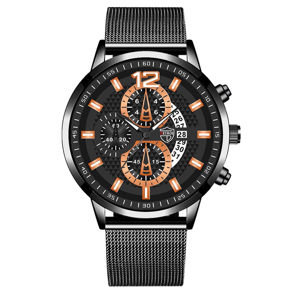 Creative Men S Steel Belt Watch Fake Three-Eye Luminous Calendar Quartz Watch