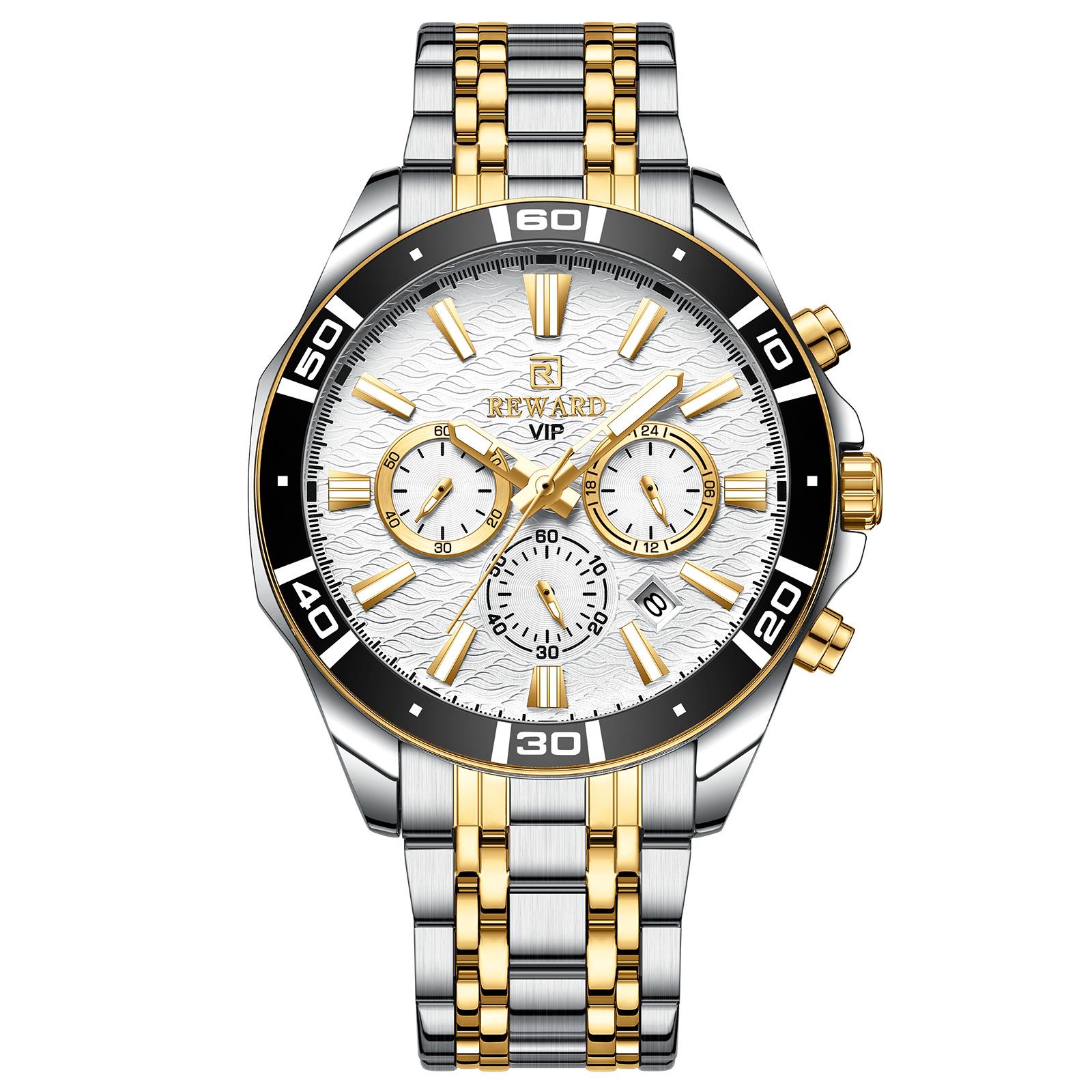 

Reward Мужские многофункциональные спортивные часы-хронограф - Водонепроницаемые, Люминесцентные, Стальной браслет, Календарь, Подарок