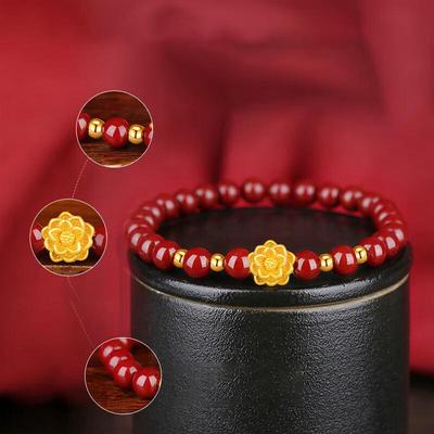 Lotus Zinnober Perlenarmband für Damen - Glücksbringer Geschenk zum Muttertag, für Mama oder Schwiegermutter Geburtstag