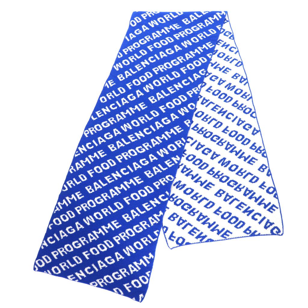 Excellent BALENCIAGA Scarf Large Jacquard Logo Blue White Wool Women 612960 Used