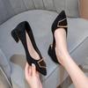 Mode Damskor Enkla Skor Spetsig Mocka Mellanhäl Tjock Klack Damskor Älva Mjuk Sula Sköna Skor