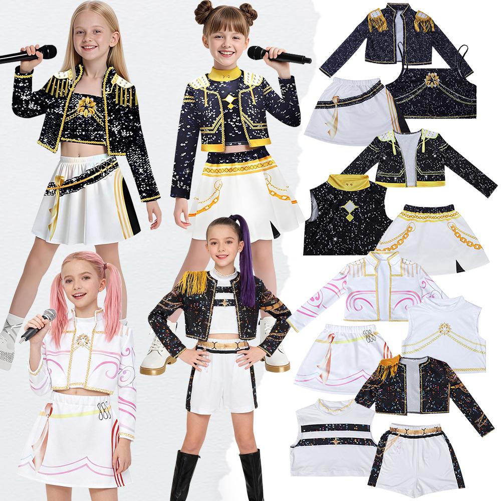 Flickor Barn K-Pop Demon Hunters Zoey Rumi Mira Cosplay Kostymset Maskerad Idol Film Cosplay Barn Halloween Karnevalsdräkt
