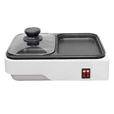 Elektrická plotýnka OHM 2WAY s plochým pro 1 nebo 2 hluboký hrnec Může vařit a péct na stejném grilu pro jednu osobu Živý bílý hrnec, lidé a talíř, čas,
