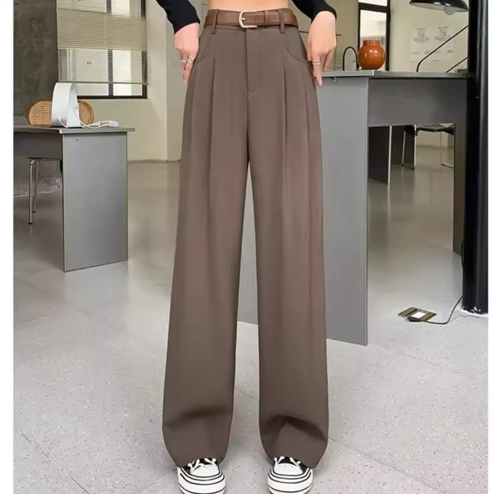 Pantaloni Eleganti da Donna a Vita Alta Drappeggiati Gamba Larga Stretta Gamba Dritta Lunghezza Pavimento Pantaloni Casual