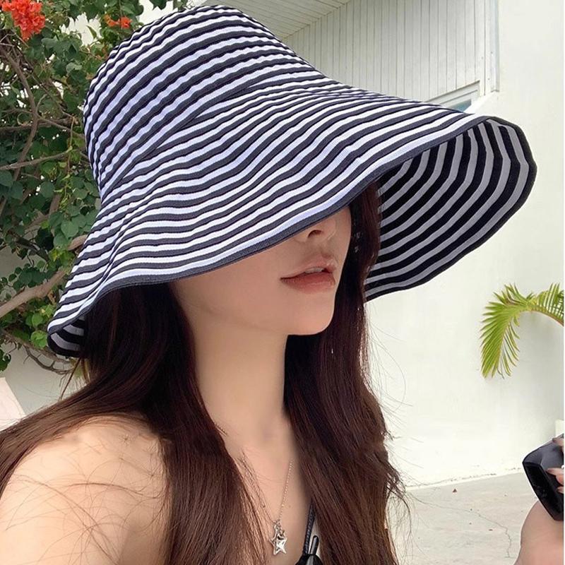 2026 Summer Versatile Foldable Color-Blocked Striped Wide-Brimmed Sun Hat For Beach Vacations And Sun Protection