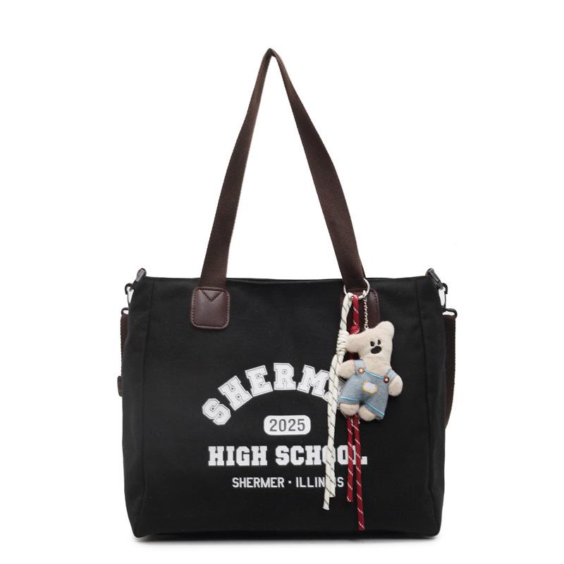 2025 neue Canvas-Tragetasche mit großem Fassungsvermögen, niedlicher Bär, lässige Umhängetasche, vielseitige Stofftasche