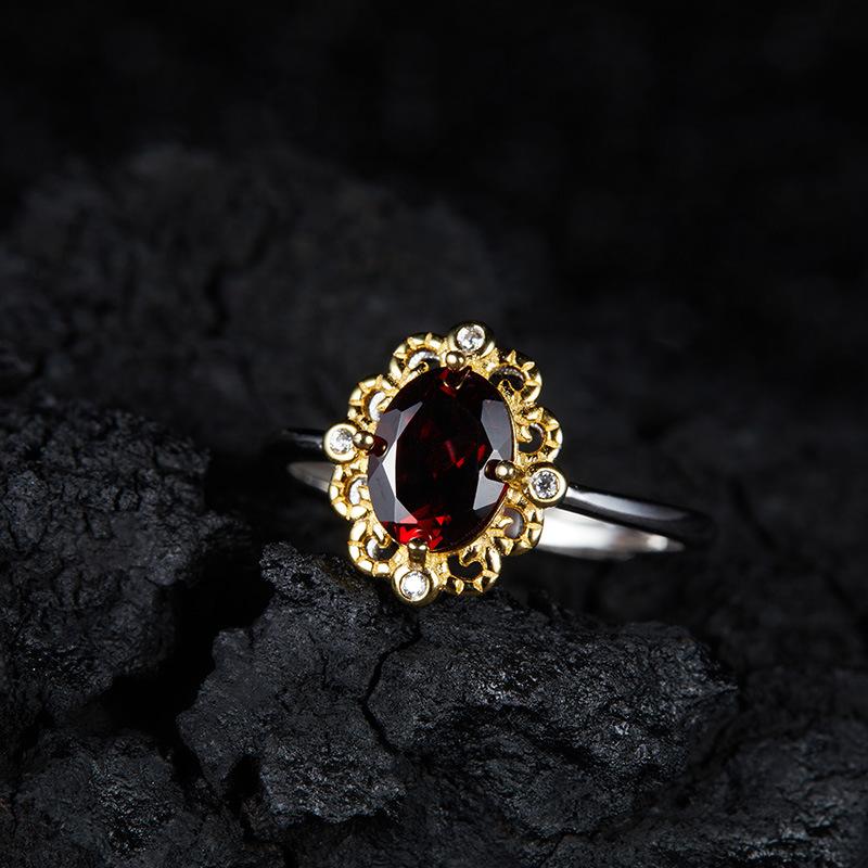 Color Treasure Ring S925 Sterling Silver Inlaid With Natural Topaz Lapis Lazuli Flower Ring Women'S Fashion Versatile Open Ring