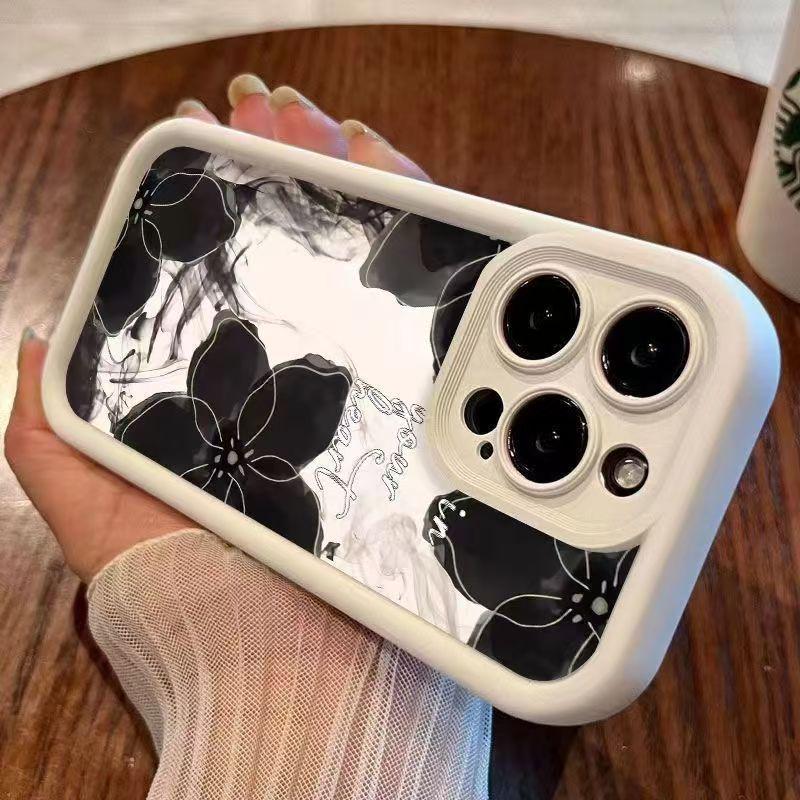 Husă de telefon cu flori în stil tuș pentru iPhone 17 Pro Max/16/15/14/13 Pro