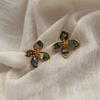 Natural Color Shell Blue Flower Stud Earrings French Retro Niche Design Earrings Elegant Temperament Light Luxury Earrings Women