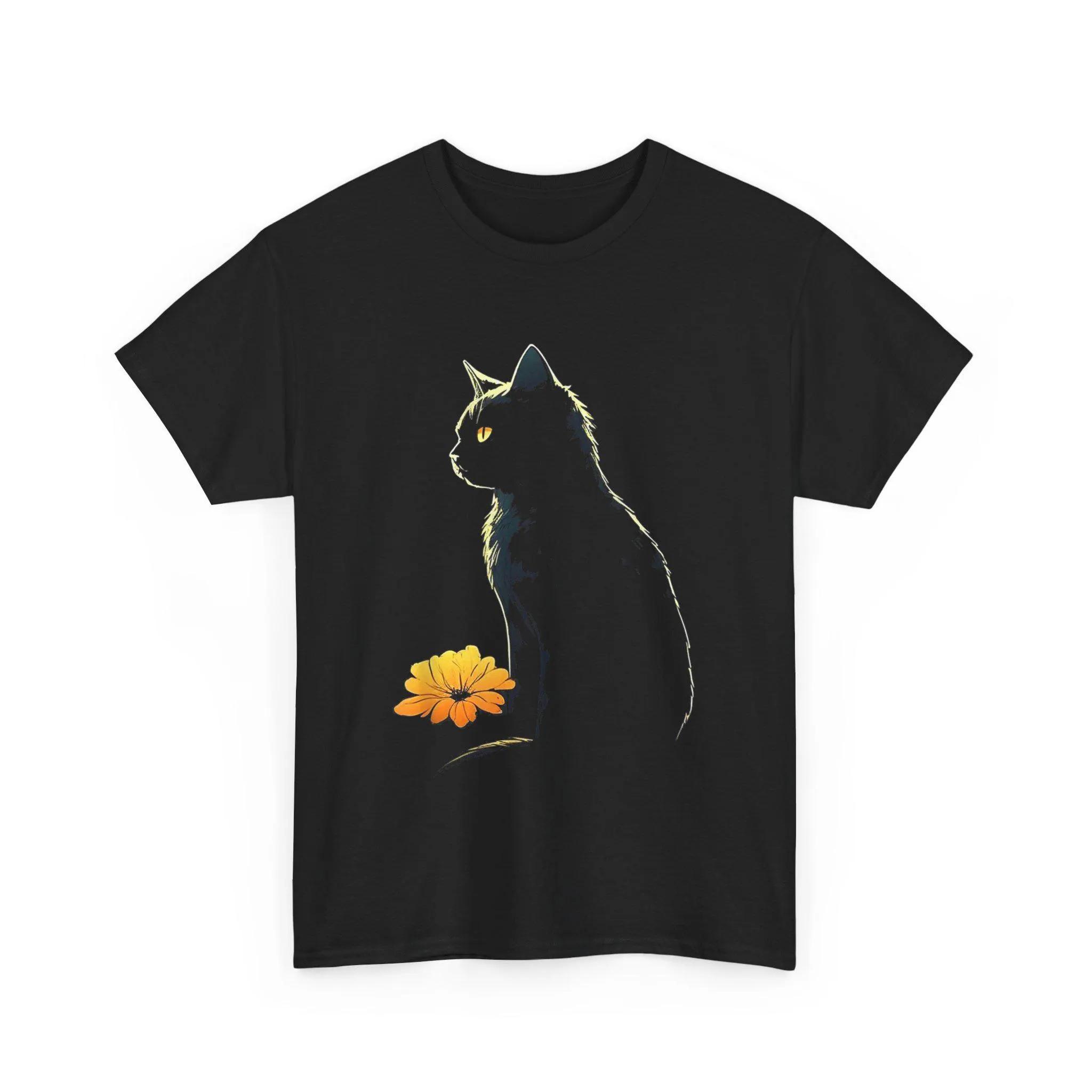 

HOT SALE Cat Silhouette Floral Tee Unisex Heavy Cotton Animal Art Shirt Reflection Scene T-shirt Graphic Fashion Casual Soft Tee 4XL