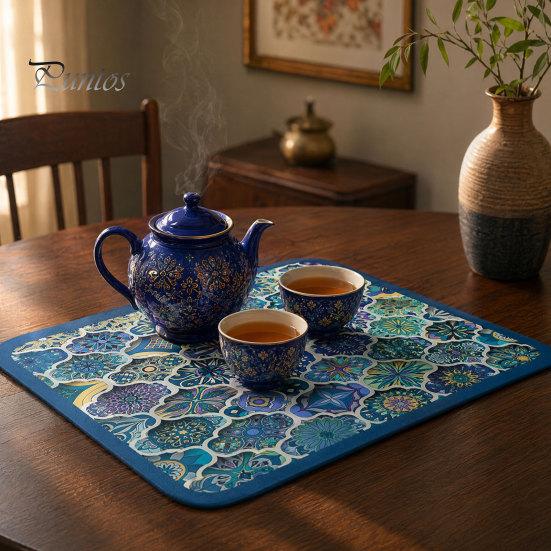 Fast Absorbent Drying Mat Bohemian Dish Mat, Super Diatomaceous Earth Drainer Water Absorption Non-Slip Colorful Ethnic Heat Insulation for