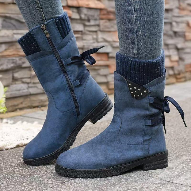 Fashion Women Boots Autumn and Winter New Knee High Shoes Large Medium Tube Thick Heel Shoes for Women Strap Pleated Vintage Ankle Boots
