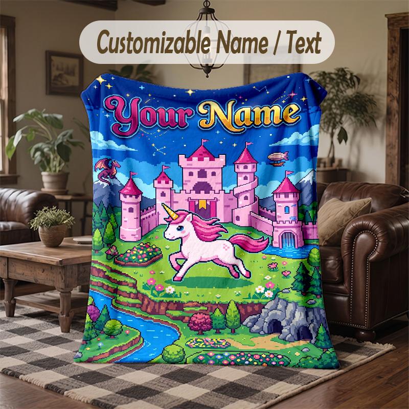 Fairy Moonlit Night Fantasy Theme Throw Blanket Custom Name Text Personalized Blanket Soft Cozy Blanket for Home Sofa Bed