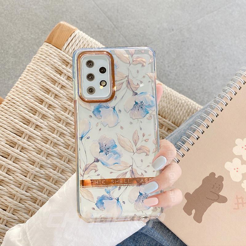 Painted Phone Case For Samsung Galaxy S20 S21 S30 Plus Ultra FE Transparent Flower Cover Soft TPU Shockproof Case For Samsung A12 A52 A72 5G