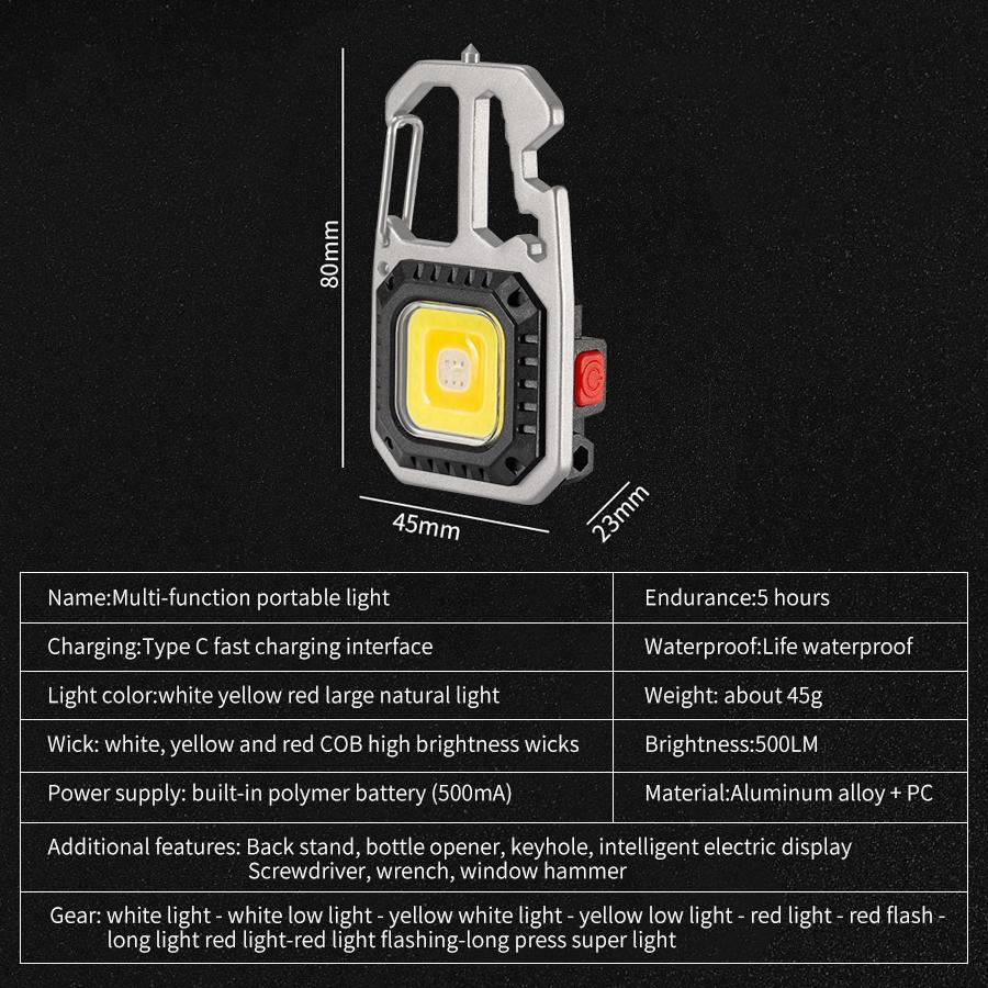 Mini Flashlight Keychain Light Rechargeable 500mAh Battery COB Work Light Multifunctional Toolbox Outdoor Portable Flashlight
