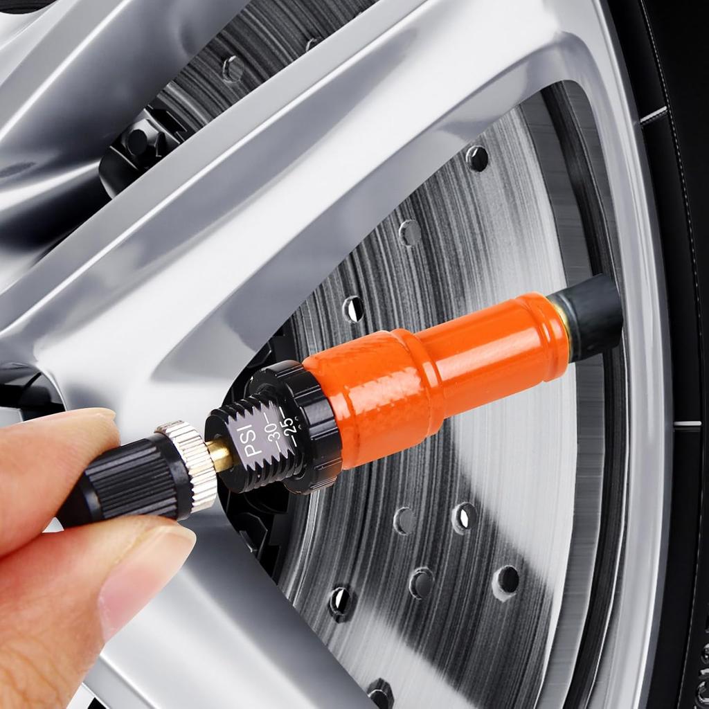 Adjustable Auto-Stop Tire Deflator Valve Kit (10-30 PSI) Tire Air Down Tool Offroad 4X4 Screw-On Automatic Tire Deflators. (4, Orange)