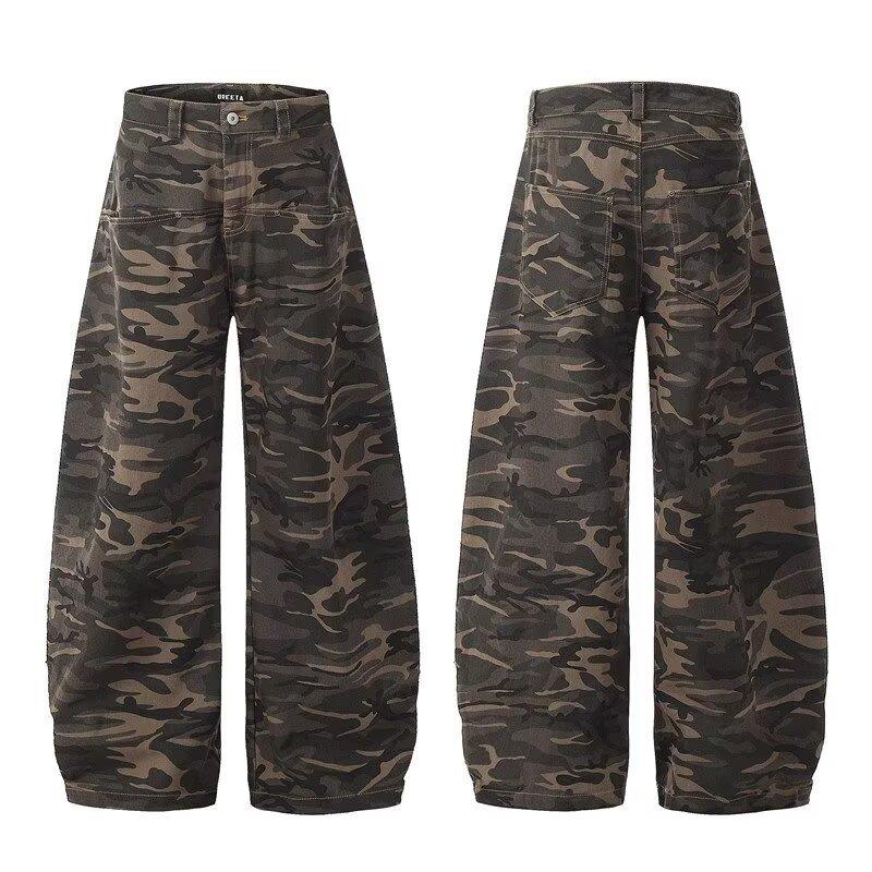 Jeans Larghi Unisex a Vita Media Deostrutturati Vestibilità Larga Vintage Americano Lavato Baggy in Denim Pantaloni Rilassati Lunghi Fino a Terra